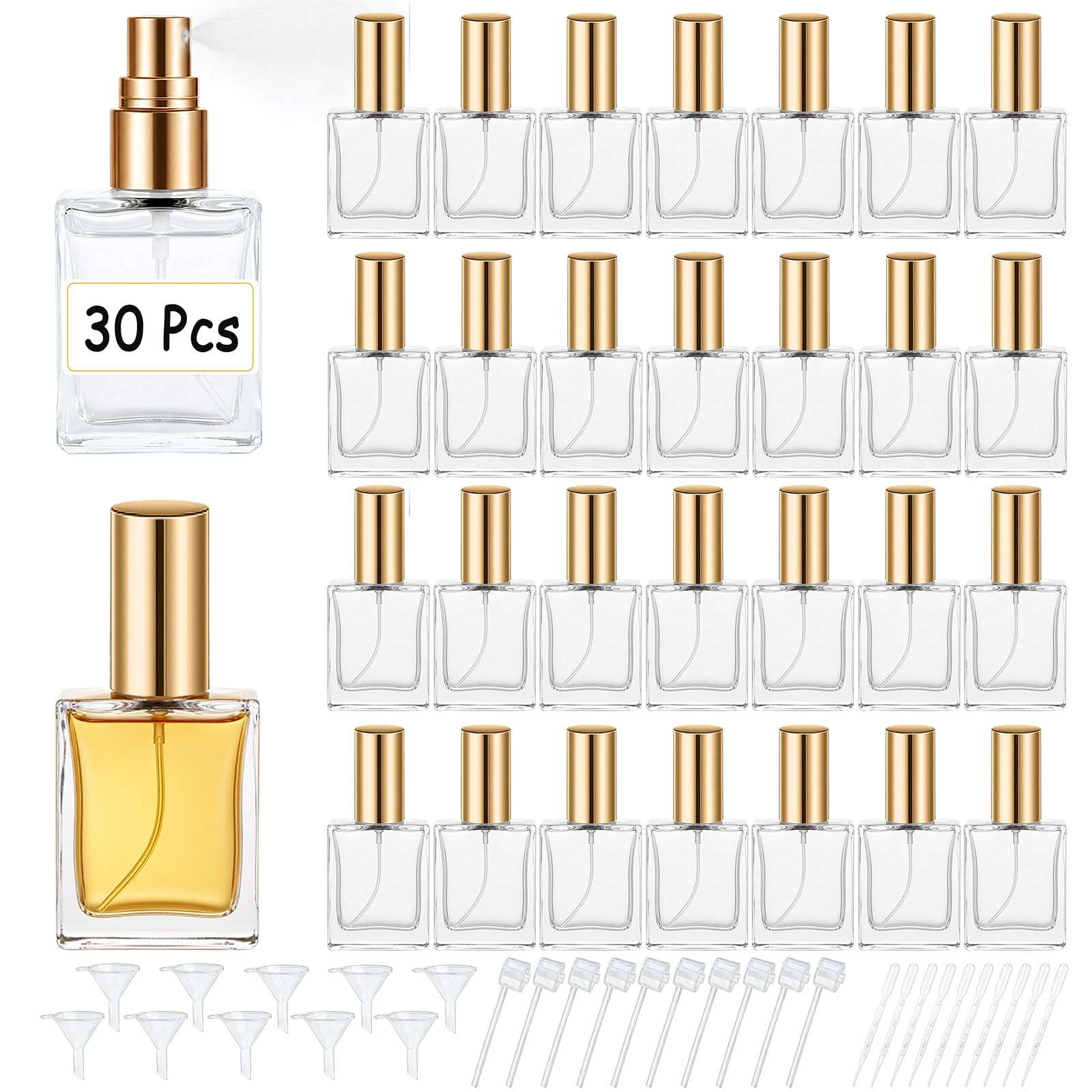 Perfume Fragrance House - 高品質な30個の15ml透明ガラス香水スプレーボトル、包装ツール付き、香水や旅行に最適（3色）