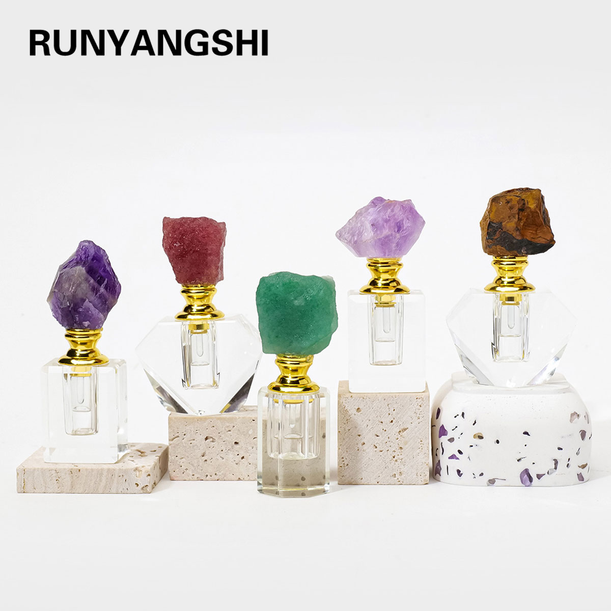 Perfume Fragrance House - 1PC 天然アメジストクリスタルクラスターヒーリングストーンエッセンシャルオイルボトル空の詰め替え可能な香水ドロッパーアロマセラピー用